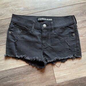 Express Faded Black Denim Distressed Jean Shorts Size 2